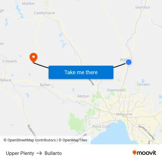 Upper Plenty to Bullarto map