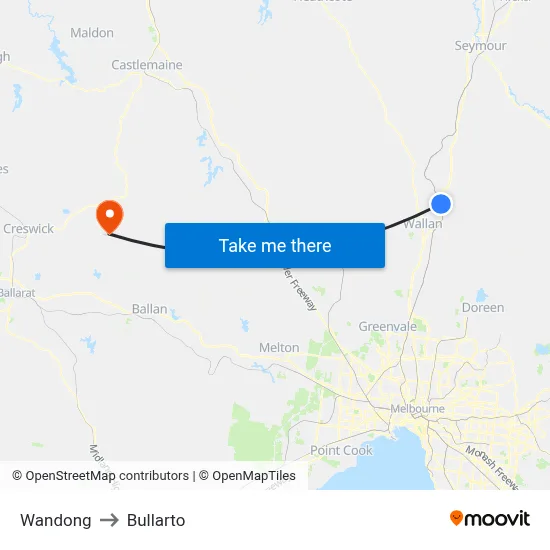 Wandong to Bullarto map