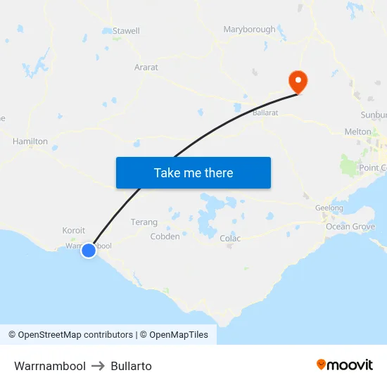 Warrnambool to Bullarto map