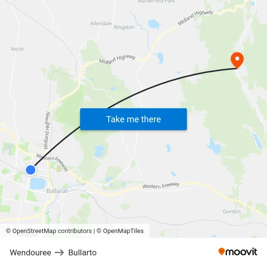 Wendouree to Bullarto map