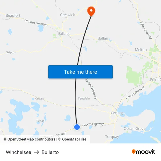 Winchelsea to Bullarto map