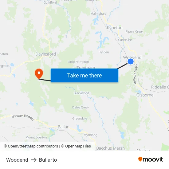 Woodend to Bullarto map