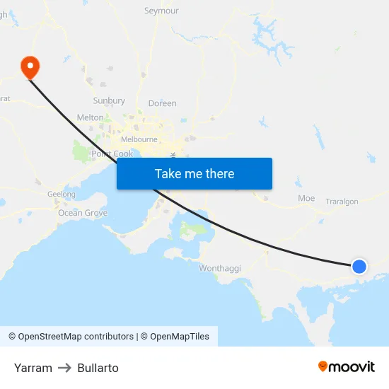 Yarram to Bullarto map