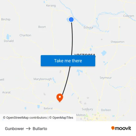 Gunbower to Bullarto map