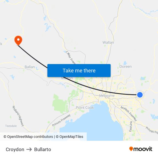 Croydon to Bullarto map