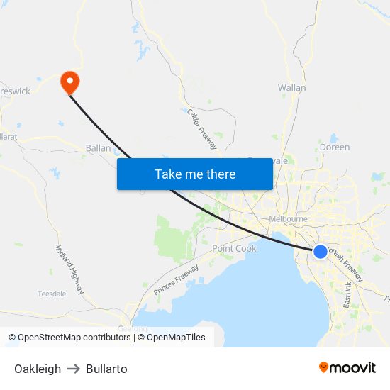 Oakleigh to Bullarto map