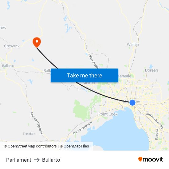 Parliament to Bullarto map