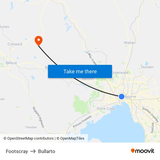 Footscray to Bullarto map