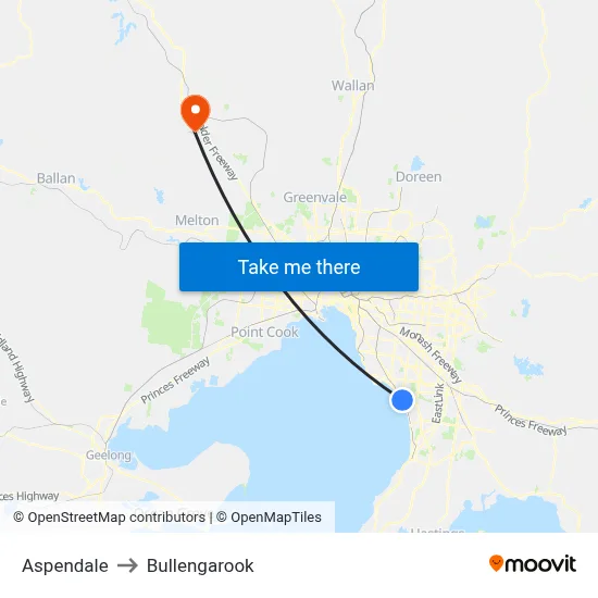Aspendale to Bullengarook map