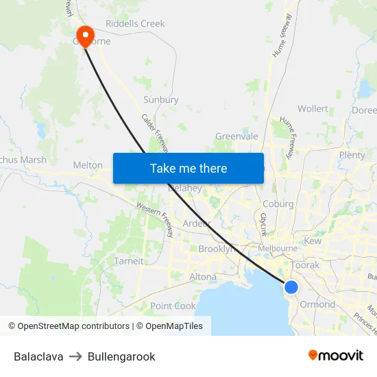 Balaclava to Bullengarook map