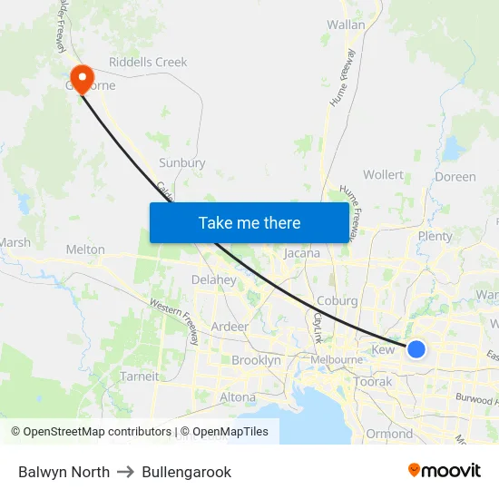 Balwyn North to Bullengarook map