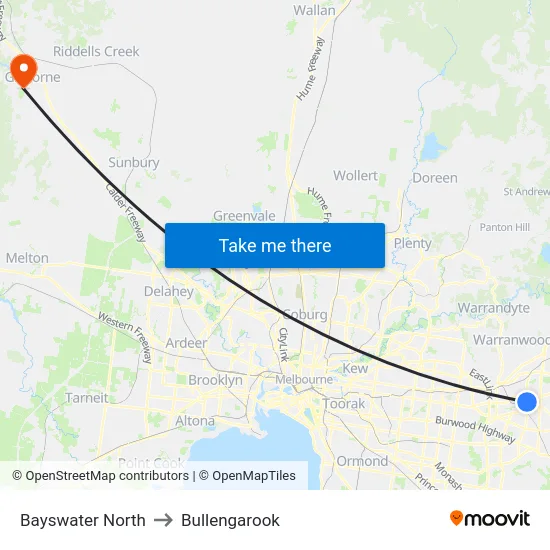 Bayswater North to Bullengarook map