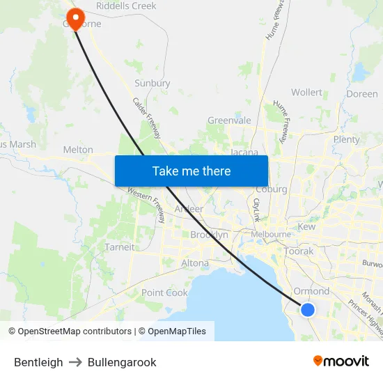 Bentleigh to Bullengarook map