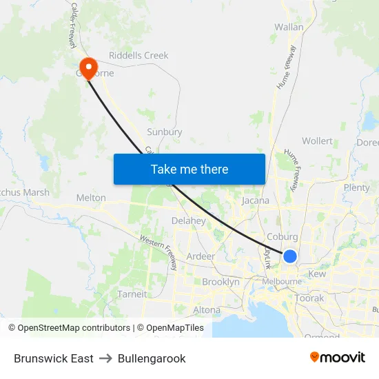 Brunswick East to Bullengarook map