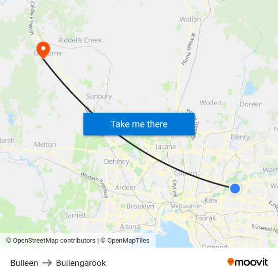 Bulleen to Bullengarook map