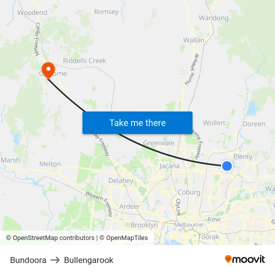 Bundoora to Bullengarook map