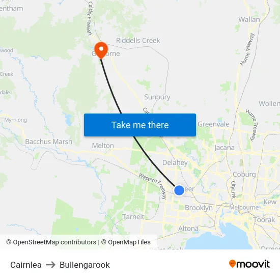 Cairnlea to Bullengarook map