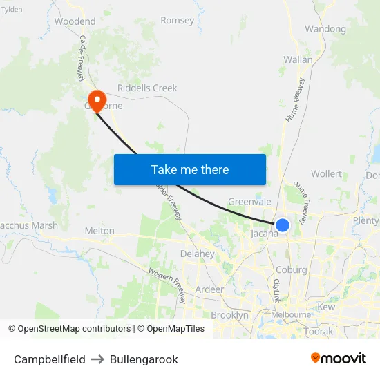 Campbellfield to Bullengarook map