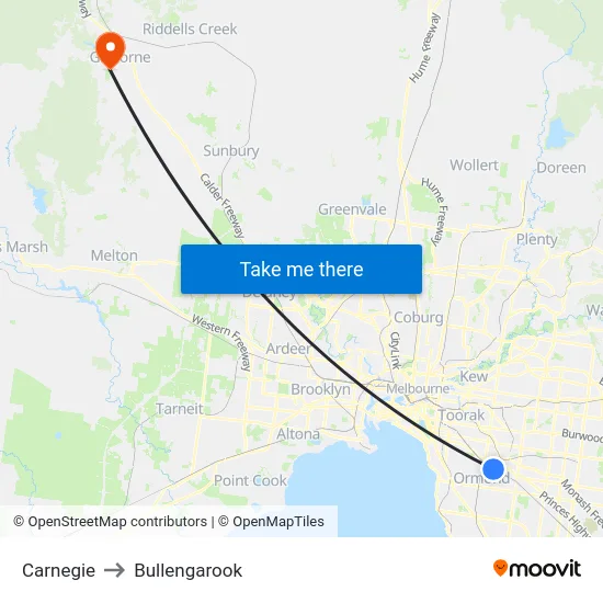 Carnegie to Bullengarook map