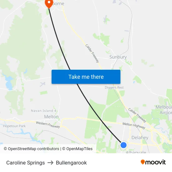 Caroline Springs to Bullengarook map