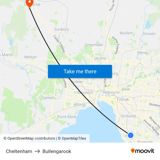 Cheltenham to Bullengarook map