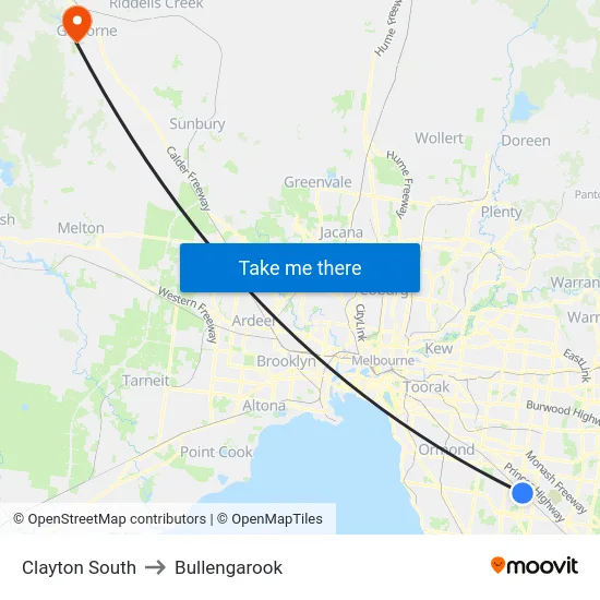 Clayton South to Bullengarook map