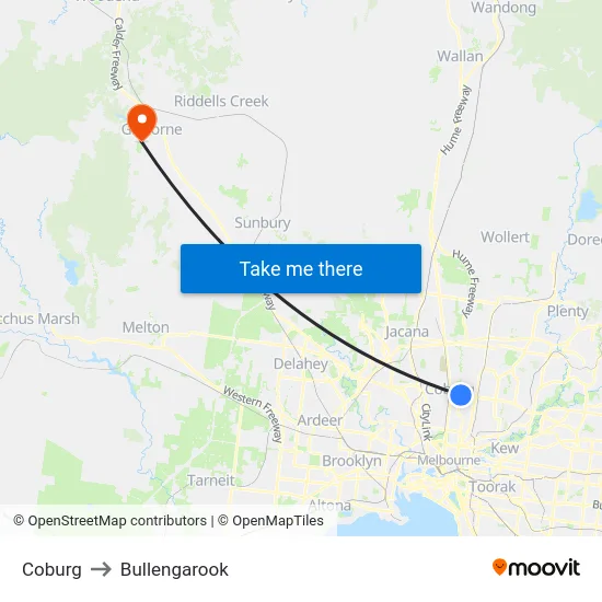 Coburg to Bullengarook map