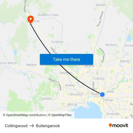 Collingwood to Bullengarook map
