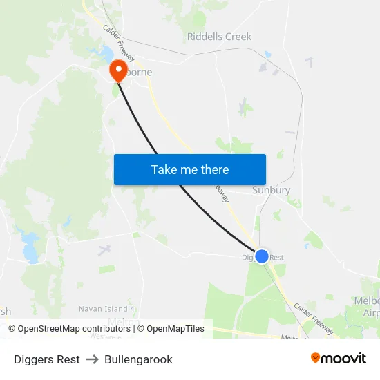 Diggers Rest to Bullengarook map