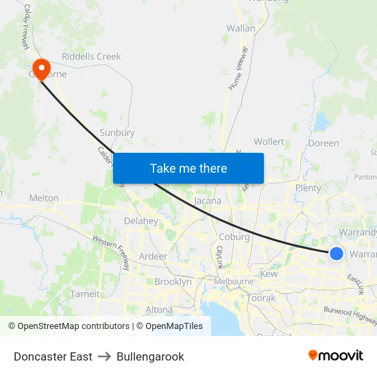 Doncaster East to Bullengarook map