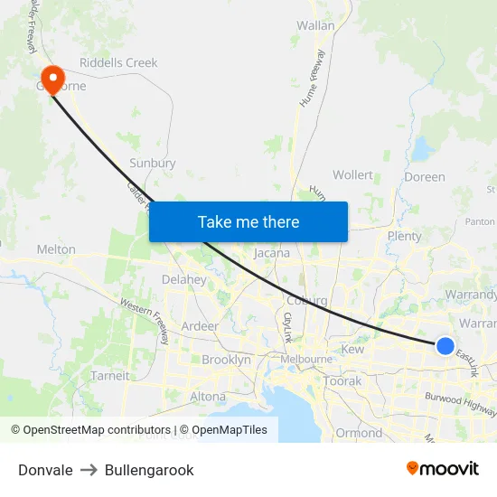 Donvale to Bullengarook map