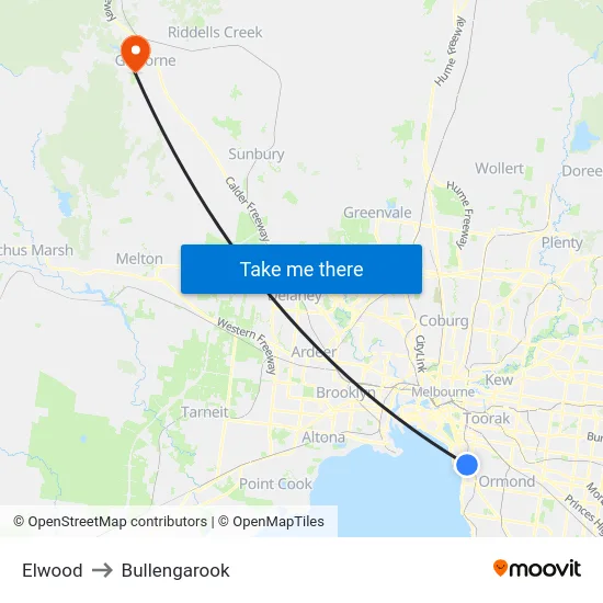 Elwood to Bullengarook map