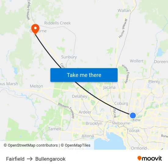Fairfield to Bullengarook map