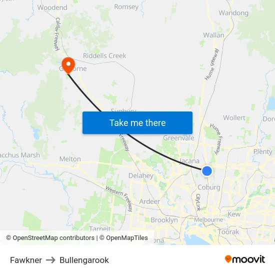 Fawkner to Bullengarook map