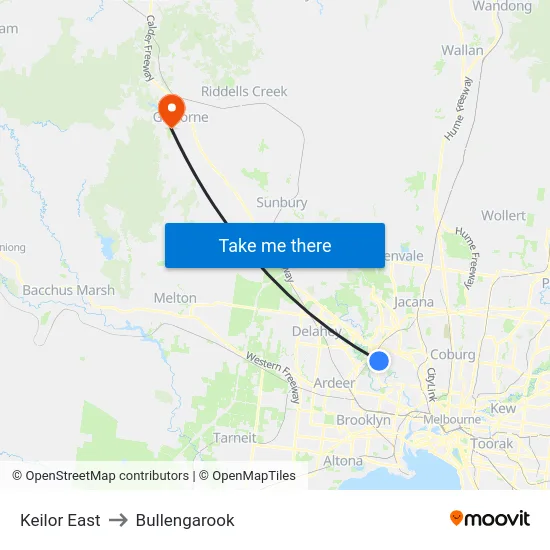 Keilor East to Bullengarook map