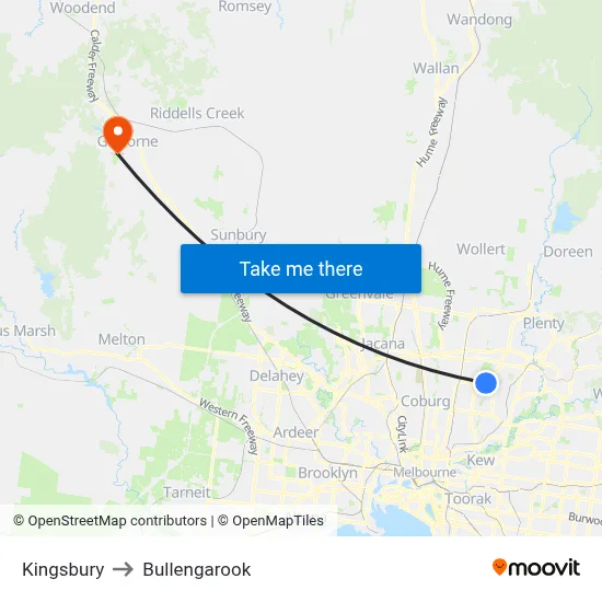 Kingsbury to Bullengarook map