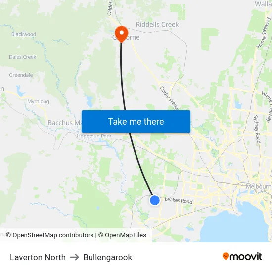 Laverton North to Bullengarook map