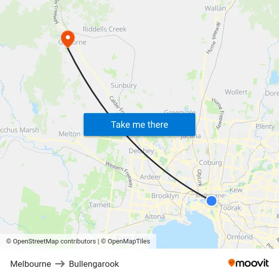 Melbourne to Bullengarook map
