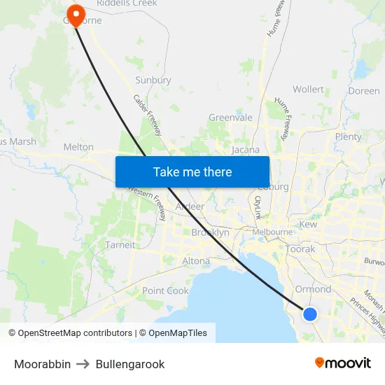 Moorabbin to Bullengarook map