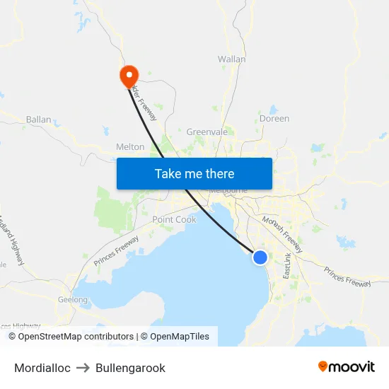 Mordialloc to Bullengarook map