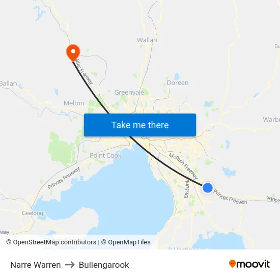 Narre Warren to Bullengarook map