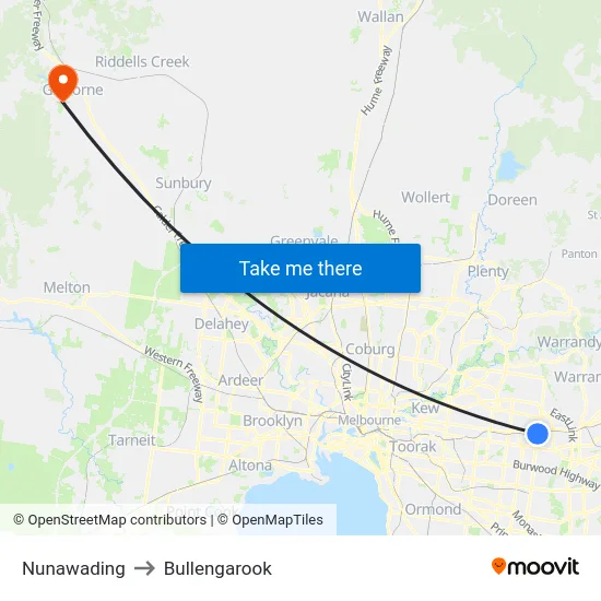 Nunawading to Bullengarook map