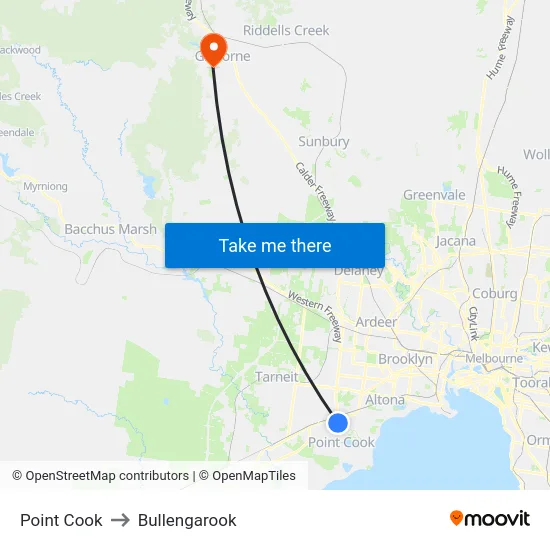 Point Cook to Bullengarook map
