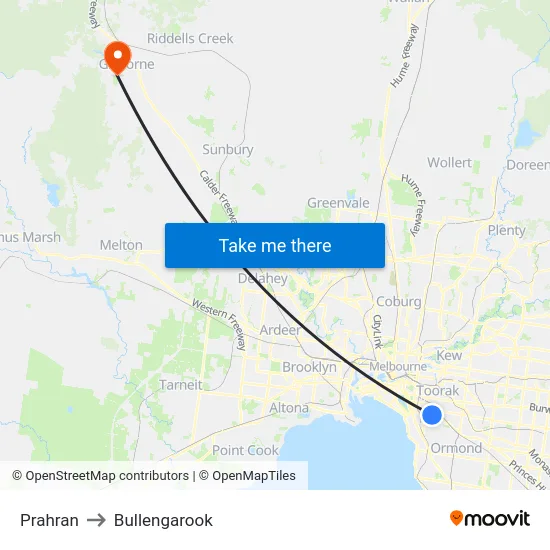 Prahran to Bullengarook map