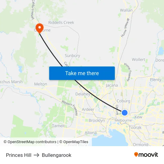Princes Hill to Bullengarook map