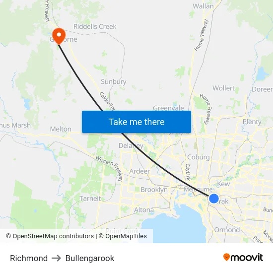 Richmond to Bullengarook map