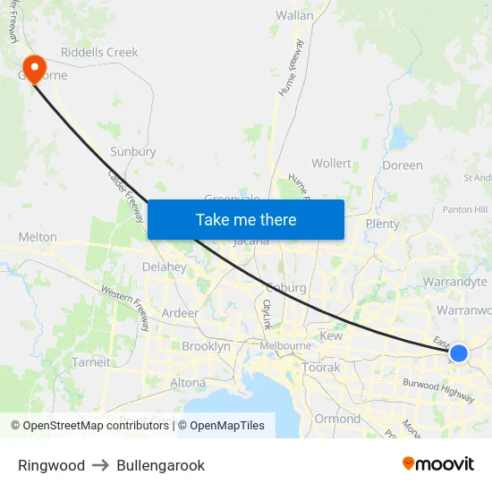 Ringwood to Bullengarook map