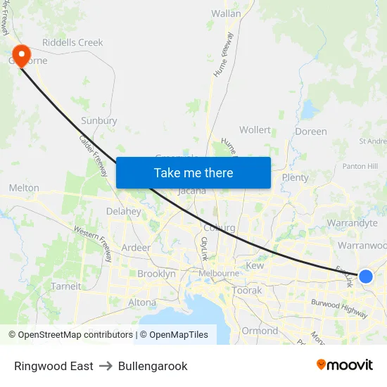 Ringwood East to Bullengarook map