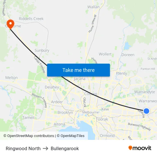 Ringwood North to Bullengarook map