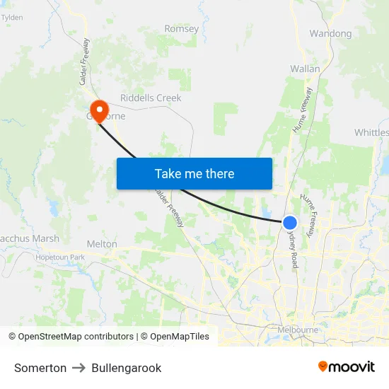 Somerton to Bullengarook map